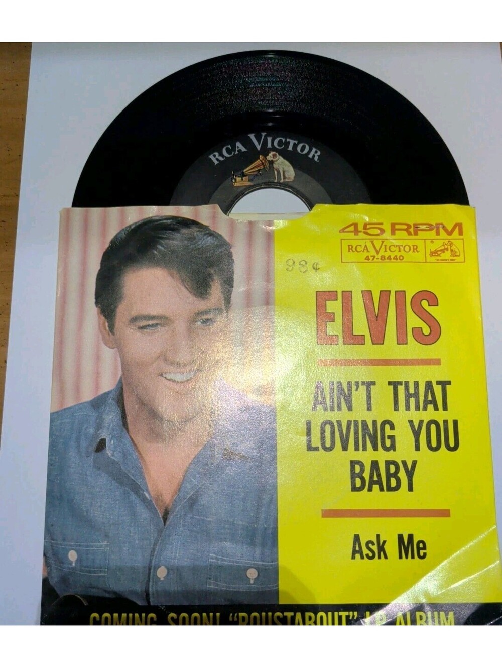 ELVIS PRESLEY "Ain't That Loving You Baby" & "Ask" 45 RMP Record & Sleeve. RCA